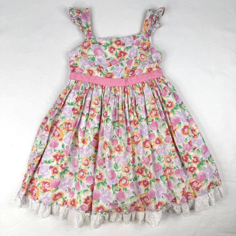 Tommy Bahama Dress Girls 10 Pink Floral Sleeveless Lace Trim Sundress Summer
